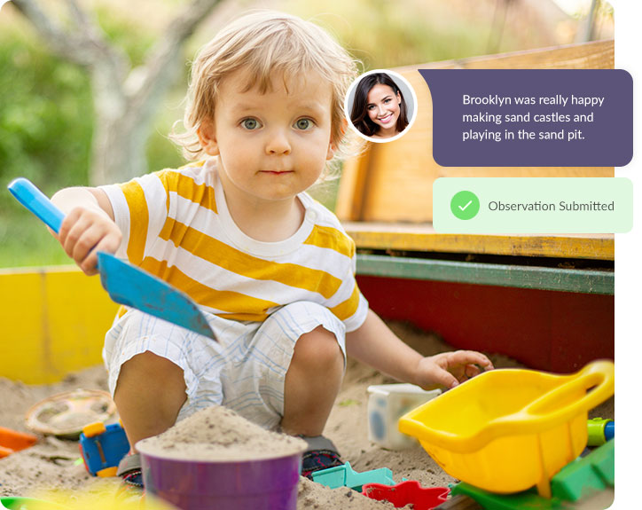 Observation of a child playing in a sand pit being submitted using child journeys on Nursery In a Box