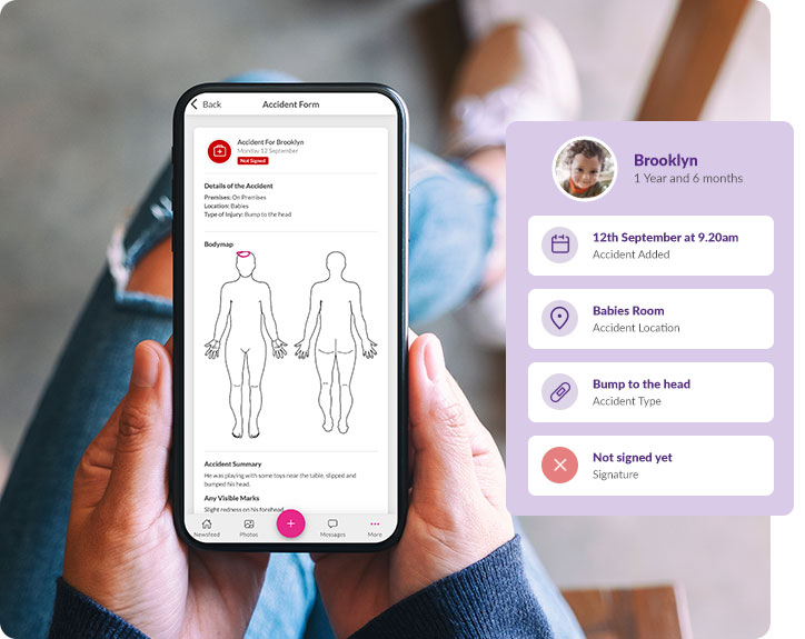 Accident forms on the Parent App powered by Nursery In a Box