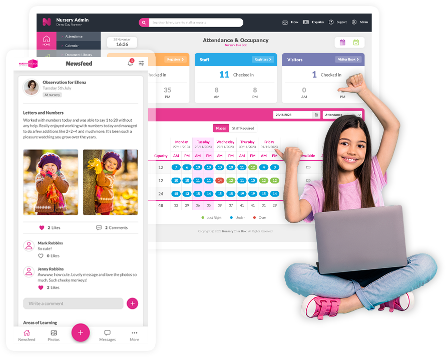 Nursery management system on a tablet and phone