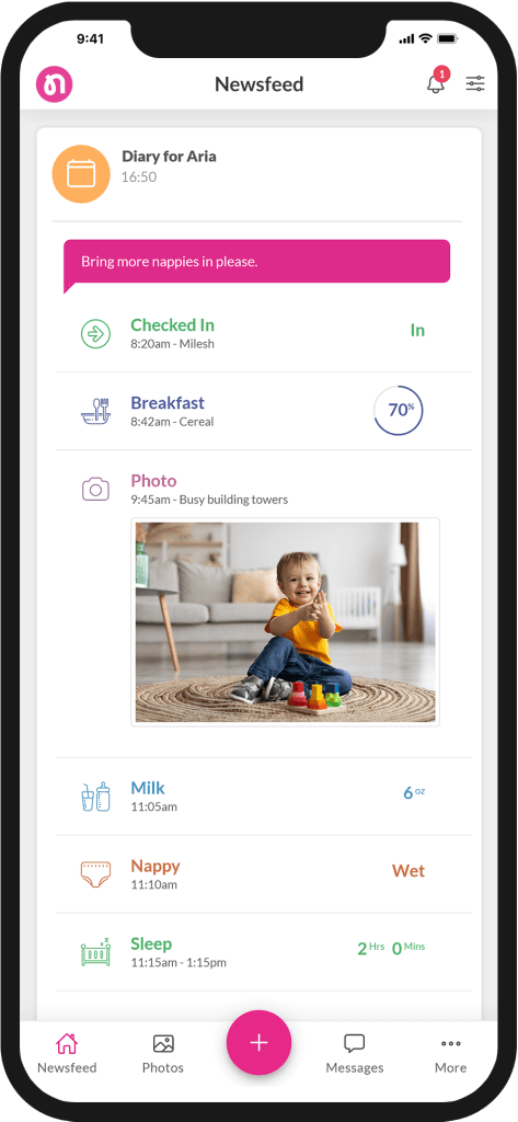 Child diaries on the Nursery in a Box parent app