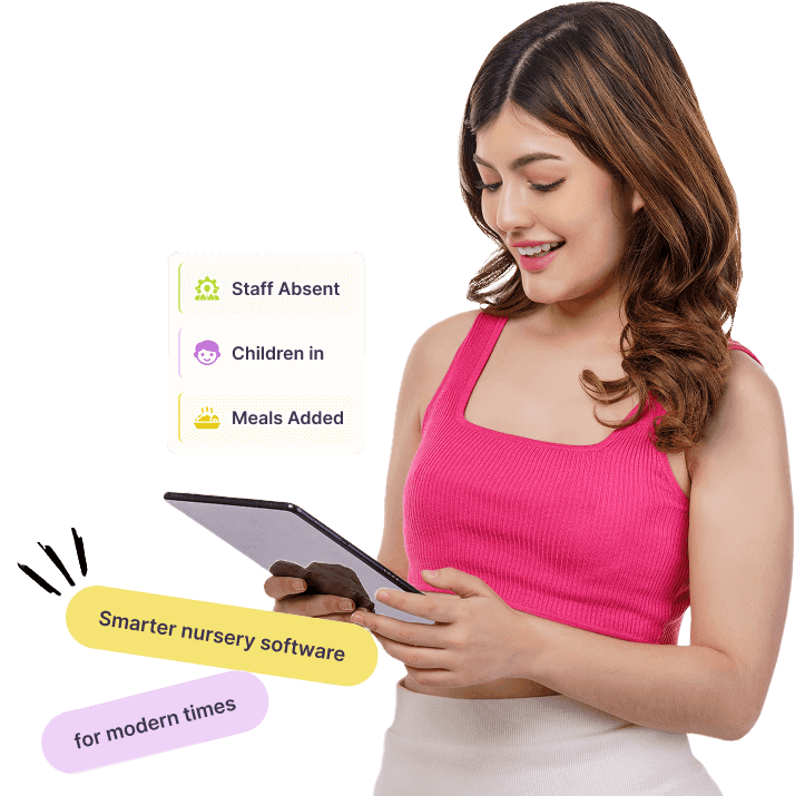 Lady using Nursery in a Box on a tablet