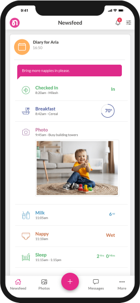 Child diaries on the Nursery in a Box parent app