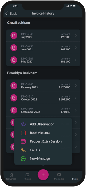 Dark mode on the Nursery in a Box app
