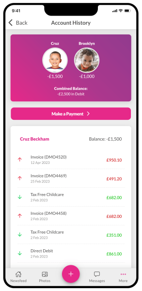 Account history on the Nursery in a Box app