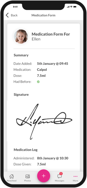 Medication forms on the Nursery in a Box app